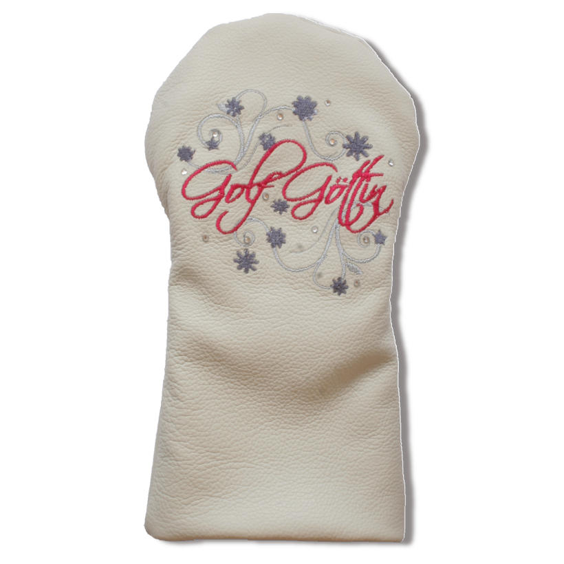 headcover_driver_golf_goettin_weiss_titel Headcover Driver Golfgöttin Leder weiss